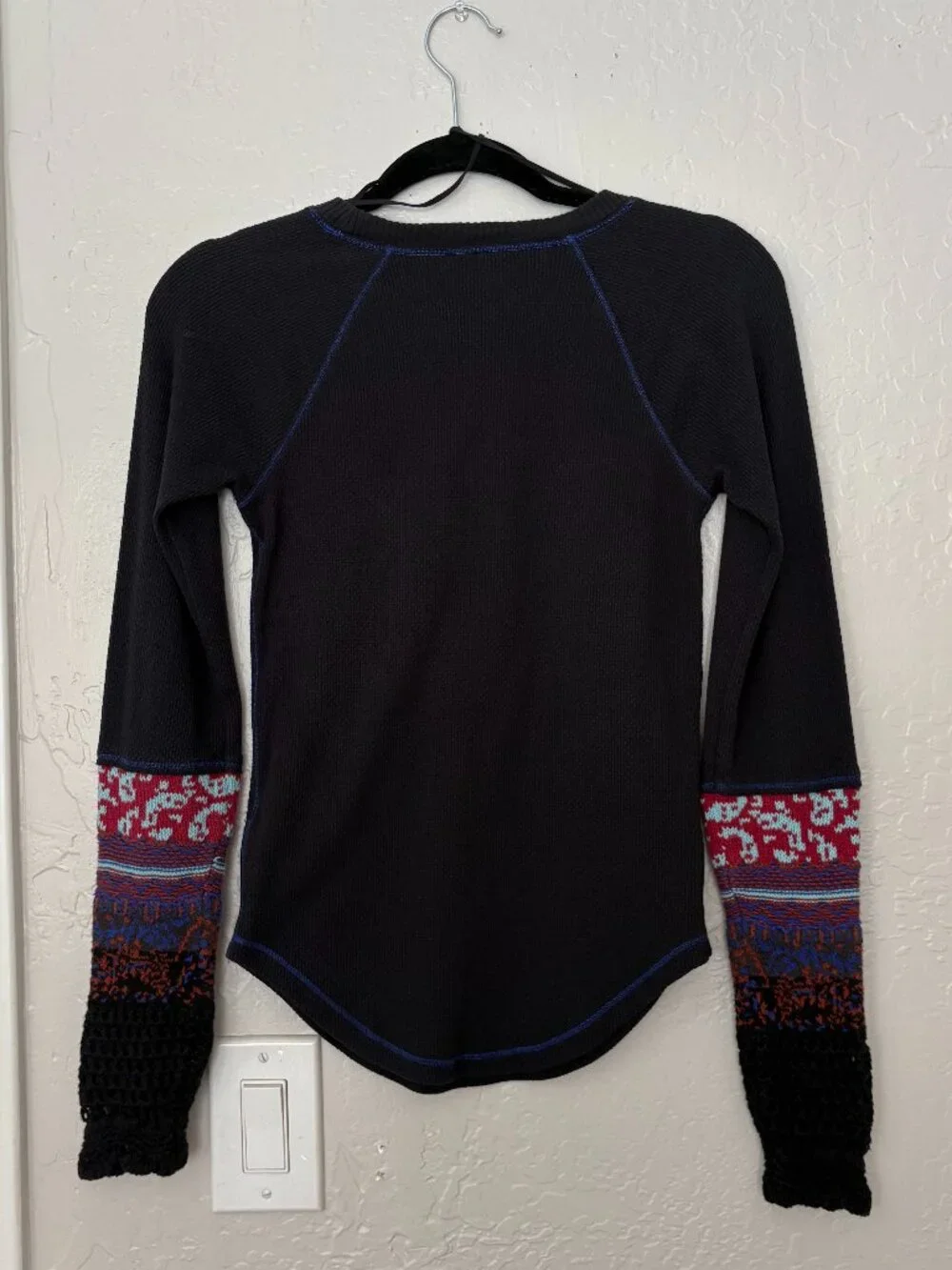 Free People In The Mix Cuff Long Sleeve Thermal Top Dark Blue Color Size Small